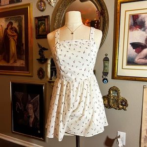 Red floral cottage core white dress romper size S